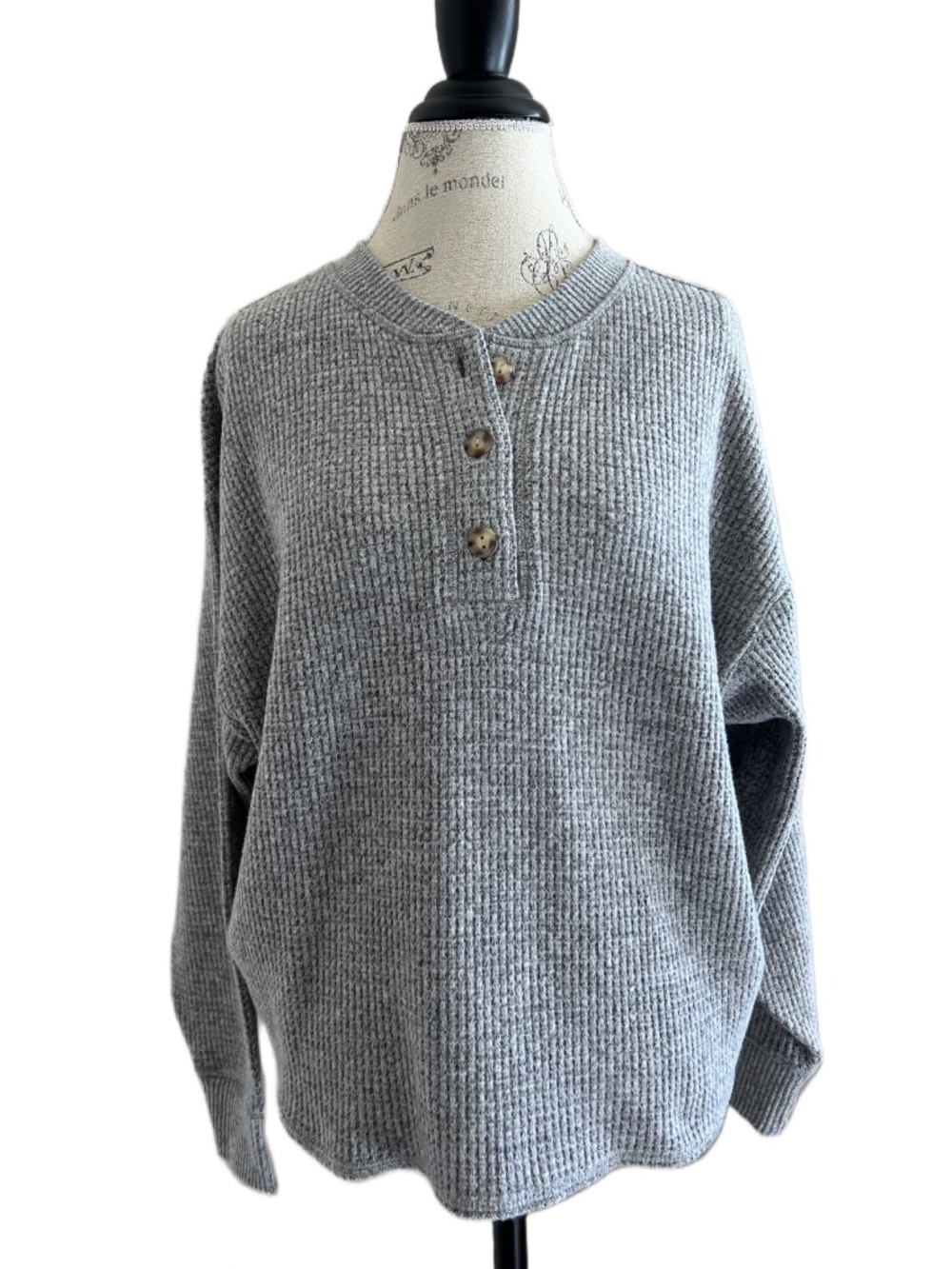 Old Navy Oversized Cozy Waffle Henley Top Size Medium